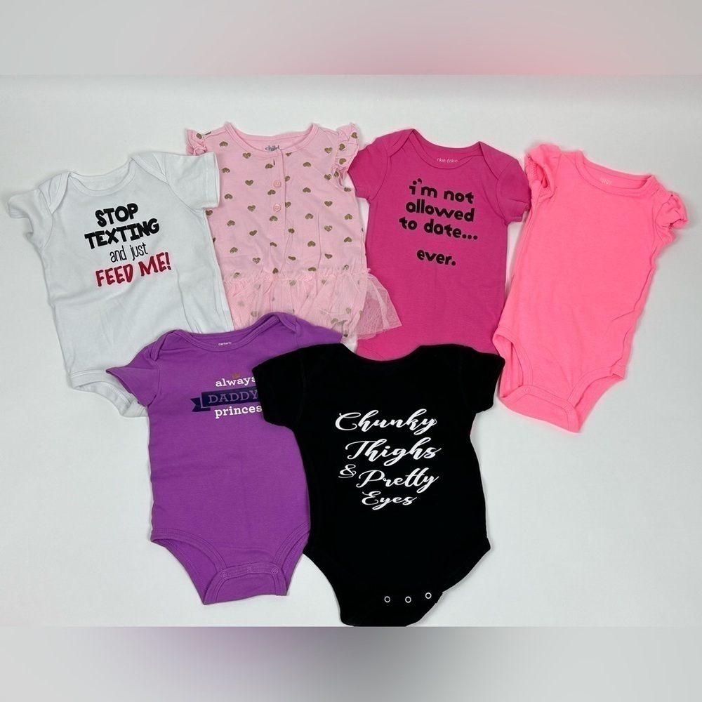 Toddler Girls Graphic Onesies Lot of 6